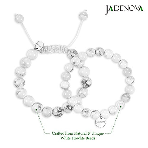 JADENOVA Natural Bead Bracelet Semi Precious Gemstone Beaded Bracelet for Women Healing Crystal Stone Stretch Bracelet Men Couple Bracelets (2pcs,6-8mm/8-10mm) - color: Howlite, size: 8mm/10mm
