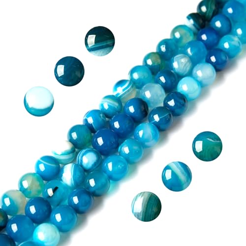 100pcs 8mm Blue Stripe Agate Beads Natural Gemstone Beads Round Loose Beads for Jewelry and Bracelets Making - color: Blue Stripe Agate, size: 8mm