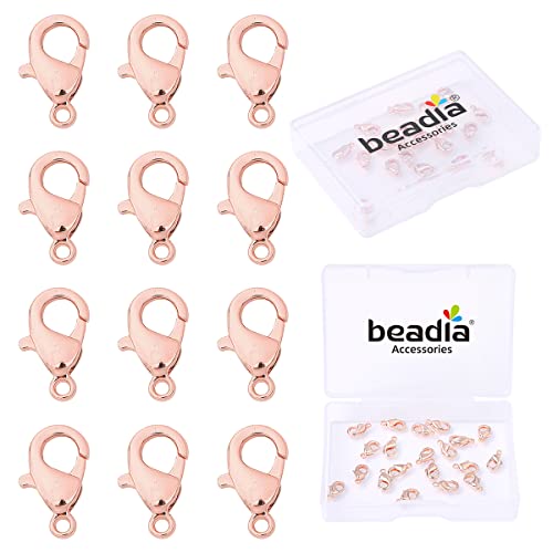 BEADIA Rose Gold Plated Lobster Clasps Non Tarnish 12mm 20pcs for Jewelry Making Findings - color: Lobster Clasps Rose Gold, size: 12mm