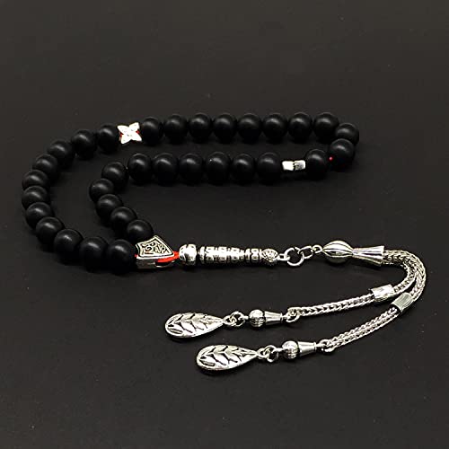 Simple Designed Natural Stone Worry Beads (8mm -33 Beads) - Prayer Beads Tesbih-Tasbih-Tasbeeh-Misbaha-Subha-Sebha-Sibha-Rosary (Black Glass -8 mm 33- Beads) - color: Black Glass -8 mm 33- Beads
