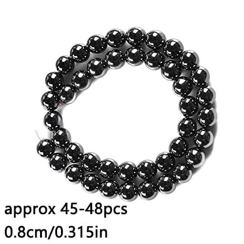 Stone Beads, 45pcs Black Hematite, 8mm Round Loose Beads for Jewelry Making, Bracelets, with Bag, String & Card - color: Black Hematite, size: 8mm