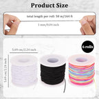6 Rolls Elastic String for Bracelets, 1mm 984 Feet Sturdy Stretchy Bracelet String Thread, Necklace Stretchy String for Bracelet Making Crafts, Jewelry Making Supplies Elastic Cord for Pony Beads - size: 1mm black, white