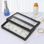 KUKUVR 100 Slots Ring Earring Holder Display Case, Velvet Jewelry Ring Earring Storage Organizer Box Tray with Clear Lid for Women And Selling Show (Black+White) - color: Black+White