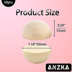 50pcs Big Half Wood Balls, 30mm Unfinished Flat Wooden Ball for Craft Paint, 1.2 inch Diameters Wooden Hemisphere Bulk, Natural Half Sphere Beads - size: 30mm