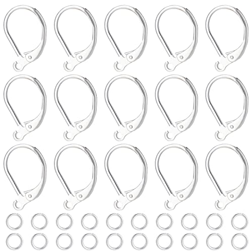 Beebeecraft 1 Box 20Pcs 925 Sterling Silver Plated Leverback Earwires French Earring Hooks 15.6x10x2mm Interchangeable Dangle Ear Wire Findings with 20Pcs Open Jump Rings for Jewelry Making - color: 20pcs S925 Plated #2