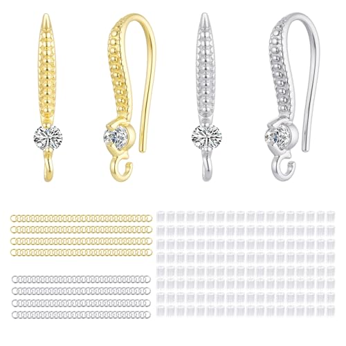 14K Gold and Silver Cubic Zirconia Earring Hooks 220PCS Earring Findings for Jewelry Making Hypoallergenic Fish Hooks for DIY Earrings - color: Silver and 14K Gold-Small Cubic Zirconia Earring Hooks