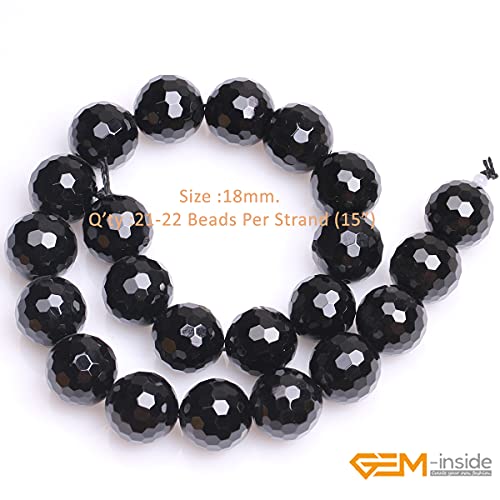 GEM-Inside 18mm Facted Black Agate Gemstone Loose Beads Round Crystal Energy Stone Power for Jewelry Making 15" - color: Black Agate, size: 18mm