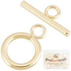 Beebeecraft 15 Sets 18K Gold Plated Toggle Jewelry Clasps Connectors Round Ring Toggle T Bar Clasps Sets for Necklace Bracelet Earring Making, 18x13mm - color: #1 15 sets