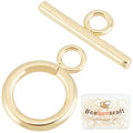 Beebeecraft 15 Sets 18K Gold Plated Toggle Jewelry Clasps Connectors Round Ring Toggle T Bar Clasps Sets for Necklace Bracelet Earring Making, 18x13mm - color: #1 15 sets