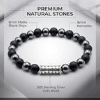 Kartini Studio Matte Black Onyx and Hematite Bracelet, Men's Sterling Silver Beads Bracelet, Quality Bead Jewelry for Man