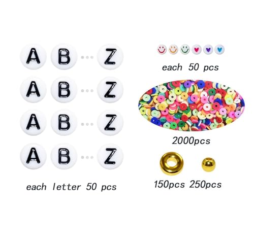 Looconi Beading Kits Letter Beads A-Z Gold Spacer Smiley Heart and Colorful Clay Beads for Jewelry Making - color: LetterClayMixed