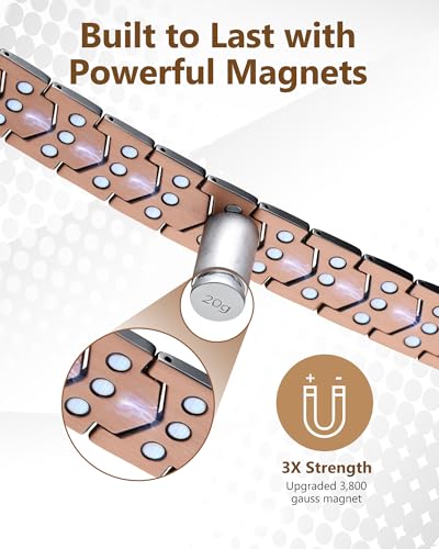 Feraco Copper Bracelet for Men 3X Strength,Magnetic Therapy Bracelet Copper Jewelry with Powerful 3800 Gauss Magnets - style: Arrowforge Pattern