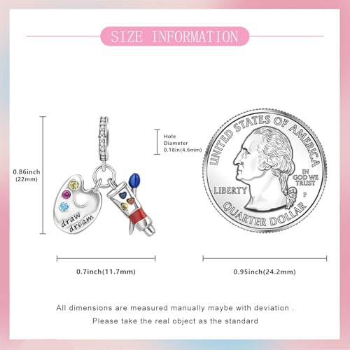 925 sterling silver Bead Charm for Pandora bracelets and Necklaces - Cute Heart Animal Ocean Pendant Bead Charms with Cubic Zirconia Mother's Day Jewelry Making DIY Gifts for Women Wife/Girlfriend - color: Painting Palette and Brush Charm