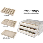 YUFONG Earring Organizer Box Acrylic Jewelry Organizer with 3 Drawers 54 Adjustable Grids Clear Stackable Earring Holder Velvet Trays Ring Display Case for Women Girls (Beige) - color: Beige