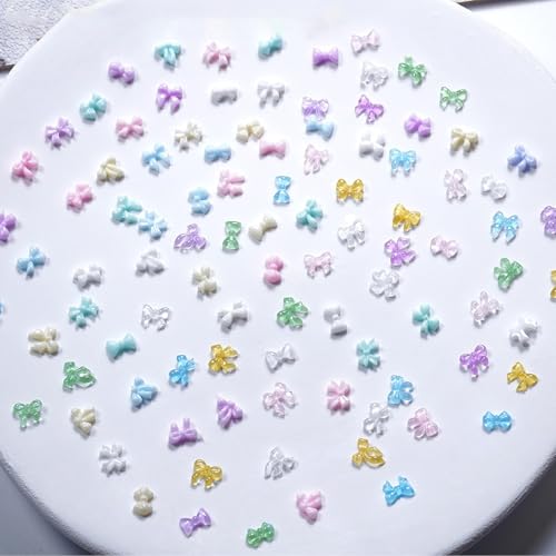 100Pcs Mixed Bow Nail Art Charm 3D Cute Colorful Nail Gems for Acrylic Nails Design Kawaii Bowknot Rhinestones Nail Decoration Resin Bows Nail Jewelry Supplies for Women DIY Manicure Accessories - color: Style-05