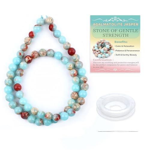 Natural Stone Beads Round Genuine Real Stone Beading Strand Loose Gemstones DIY Smooth Bead for Bracelet Necklace Earrings Jewelry Making (Agalmatolite Jasper, 6mm 60 Pieces) - color: Agalmatolite Jasper, size: 6mm 60pcs