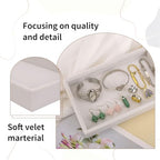 2 Pcs 9" x 5.7" Velvet Jewelry Tray Jewelry Display Tray, Stackable Empty Plate Trays for Earrings Necklaces Bracelet Rings Display Showcase - Beige - color: Beige, size: Flat Tray 9"x5.7"