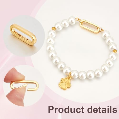 Beebeecraft 1 Box 2Pcs Gold Spring Gate Rings Real 18K Gold Plated 925 Sterling Silver Round Oval Trigger Connector Snap Clip Hook Ring Clasp for Jewelry Making Necklace Bracelet DIY Crafts Findings - color: Gold