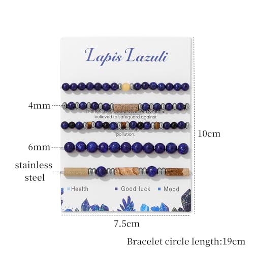 5Pcs Crystal Bracelet for Women Spiritual Natural Stone Bracelet Set Stackable Beaded Bracelets Healing Crystal Bracelet Gemstone Bead Bracelet Beaded Stretch Bracelets for Women - style: Lapis Lazuli