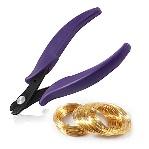 5.5 Inches Memory Wire Cutter Kit for Jewelry Making, 200 Gold Memory Wire Loops, 64mm Gauge, Polished Stainless Steel, Gold - color: Gold