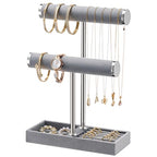bussdis 2 Tier Bracelet Holder Display - Detachable T Bar Grey Velvet Bracelet Holder, Jewelry Holder Organizer for Bracelet, Necklace, Earrings, Rings - color: Grey