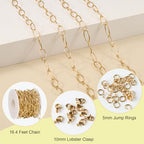 SMYHTGLIF 16.4 Feet Gold Round Wire Paperclip Jewelry Making Chains Roll Stainless Steel Chain Bulk for Jewelry Making - color: Ellipse Gold