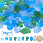 1 Box 80pcs Summer Frosted Glass Beads Blue Green Opaque Nuggets Ocean Theme Sea Matte Irregular Mango Loose Spacer Bead Charm Bulk for Jewelry Making Necklaces Decoration DIY Craft Supply