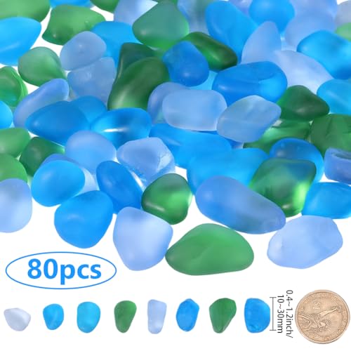 1 Box 80pcs Summer Frosted Glass Beads Blue Green Opaque Nuggets Ocean Theme Sea Matte Irregular Mango Loose Spacer Bead Charm Bulk for Jewelry Making Necklaces Decoration DIY Craft Supply