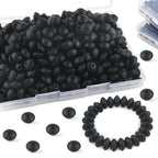 Sunrony 200Pcs 12mm Silicone Lentil Beads for Keychain Making, Bulk Abacus Spacer Beads for Pens (Black) - color: D-Black