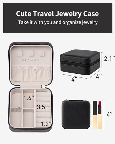 VLANDO Travel Jewelry Box, Small Jewelry Travel Organizer Case for Girls Women - Black - color: D.Black