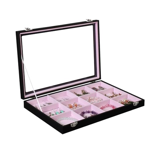 Stratalife Jewelry Organizer Bracelet Earring Holder Organizer Jewelry Drawer Storage Anti Tarnish Bangle Ring Holder Box for Women Girls 12 Grid (Pink Black) - color: Pink-Black, size: 12 Grid