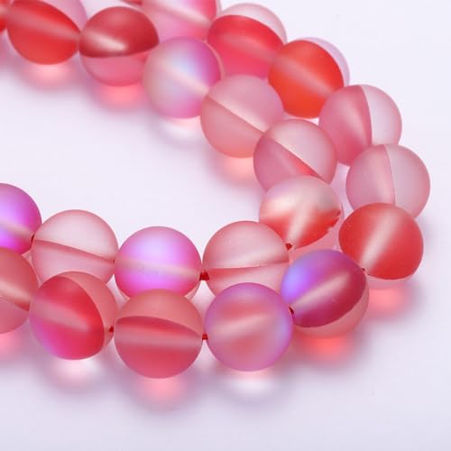 uxcell Matte Crystal Glass Beads 8mm Synthetic Frosted Shining Semi-Precious Round Loose Beads Synthetic Moonstone for Jewelry Making DIY Bracelet, Red - color: Red, size: 8mm