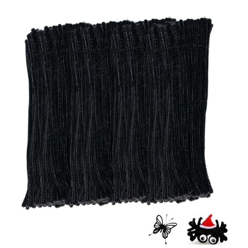 Black Pipe Cleaners for Crafts,200PCS Chenille Stems,Craft Supplies,Halloween Crafts for Kids,DIY Decor Ccrafts for Adults,Kids Games Toys for Ages 8-13,Christmas Birthday Gift,Craft Sticks - color: Black