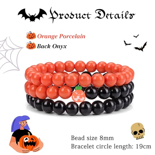 3 PCS Healing Crystal Bracelets for Women 8mm Natural Stone Beaded Stretch Bracelet Amethyst Jewelry Gifts - color: 18 8mm Halloween
