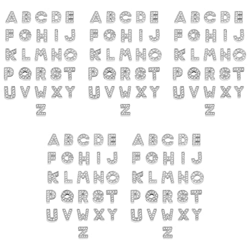 AUEAR, 130 Pack Silver A-Z 8mm Full Rhinestone Slide Crystal Alphabet Letter Charm Alloy for Bracelets Necklace Wristbands DIY Jewelry Making - color: Silver, size: 130 Pack