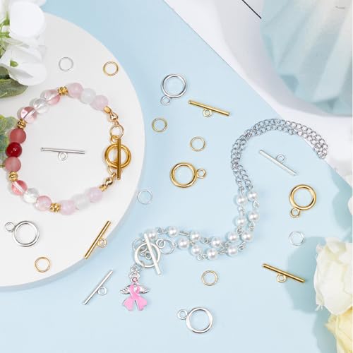 1 Box 60 Sets Toggle Jewelry Clasp Sets Toggle Connector Clasp Alloy Metal Gold and Silver Large Bars and Ring Fastern Hook OT Clasp with Rings Set for Jewelry Making Supplies Accessories - style: Style 3
