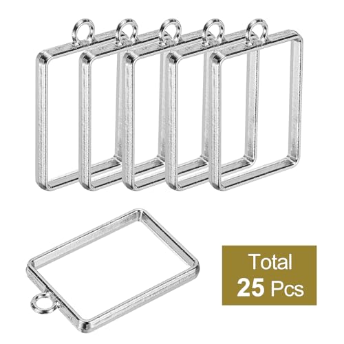 uxcell 25Pcs Alloy Open Bezel Pendants, Rectangular Hollow Frame Pendant Geometric Open Back Frame Pendant for Resin Jewelry Making Earrings Necklace Bracelet DIY, Silver Tone - color: Silver Tone, size: 1.32 x 0.83 inch