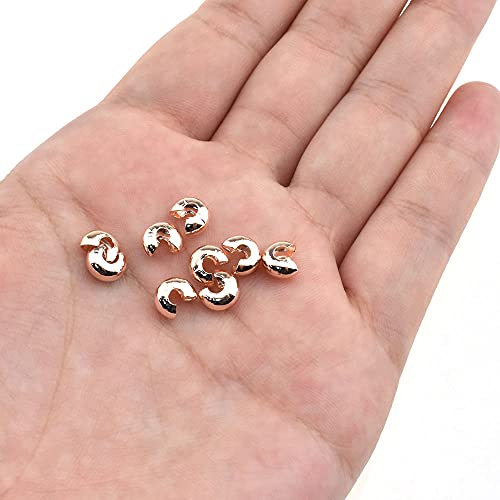 Crimp Bead Knot Covers 5mm Outer Dia Half Round Open Form a Ball Easy to Position Two Sides Keep Flush Close Neatly Evenly Stop Wire Wear No Irritate for Jewelry Craft Rose Gold 100pcs - size: Rose Gold 5mm 100Pcs