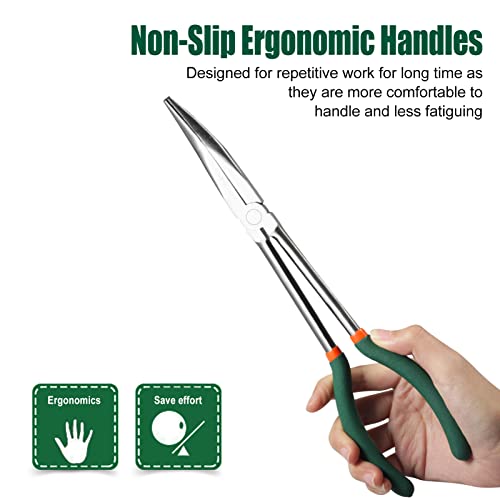 SPEEDWOX Long Reach Bent Nose Pliers 11 Inches 45 Degree Intermeshed Teeth Precision Fine Pliers for Hard to Reach Narrow Spaces High Leverage Reduce Efforts Non-slip Handle - style: 45°Bent Nose Pliers