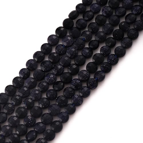 6mm Faceted Natural Bluesand Stone Beads Coin Disc Gemstone Spacer Beads for Jewelry Making DIY Bracelet Necklace - color: Bluesand