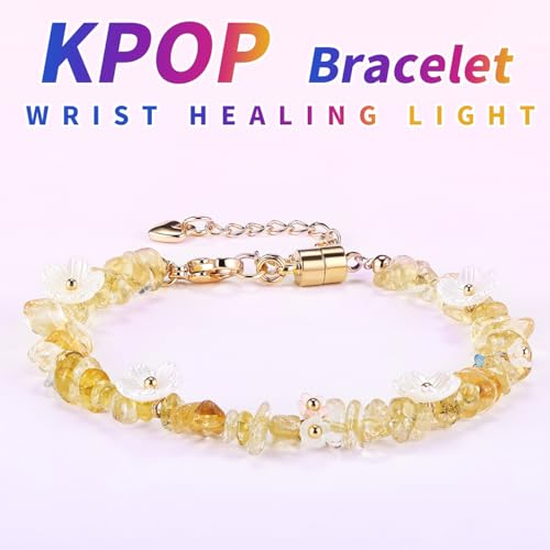 Healing Onyx Bracelet for Women Men Handmade Natural Gemstone Amethyst Crystal Bracelets Obsidian Cross Beaded Stone Jewelry - color: Citrine