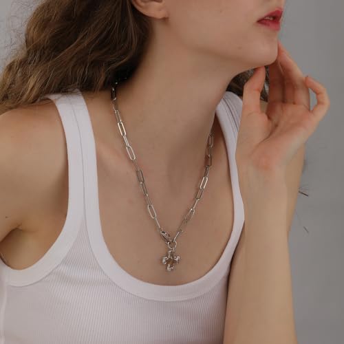 Bheop Chunky Cross Necklace for Women Trendy 14K Gold Silver Layered Statement Cross Pendant Charm Necklace Waterproof Paperclip Herringbone Snake Choker Chain Christian Jewelry Set Gift Non Tarnish - style: SL-2PCS/0.8 inch Cross+Herringbone Necklace