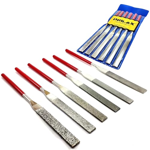 Drilax 6-Pc Diamond File Set, Flat Hand Files (40–600 Grit) Heavy-Duty Diamond Sharpening & Finishing Tools for Glass, Jewelry, Stone, Metal Precision Craft Files for DIY, Workshop & Professional Use