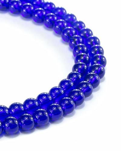 8mm Glass Beads 46PCS Glass Beads for Jewelry Making Charm Round Loose Bead for Bracelet Making Kit (Dark Blue Glass) - color: Dark Blue Glass