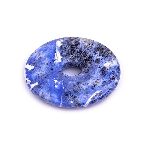 JOE FOREMAN 40mm Blue Sodalite Jasper Natural Gemstone Ring Circle Donuts Pendant Charms Beads for Jewelry Making 1Pcs - color: Blue Sodalite Jasper, size: 40mm