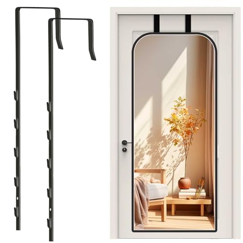 Over-The-Door Mirror Hanger, Adjustable Door Mirrors Hanger Set with Protective Lining, 2 Pcs Door Brackets Perfect Height and Fit (Mirror Not Included)-Black - color: Black