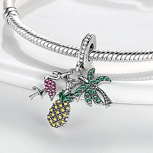 MULA 925 Sterling Silver Charms for Bracelets and Necklaces Lipstick and Bag Dangle Pendants Tower Camera Beads Jewelry Charms for Women - color: Pineapple Flamingo Coconut
