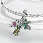 MULA 925 Sterling Silver Charms for Bracelets and Necklaces Lipstick and Bag Dangle Pendants Tower Camera Beads Jewelry Charms for Women - color: Pineapple Flamingo Coconut