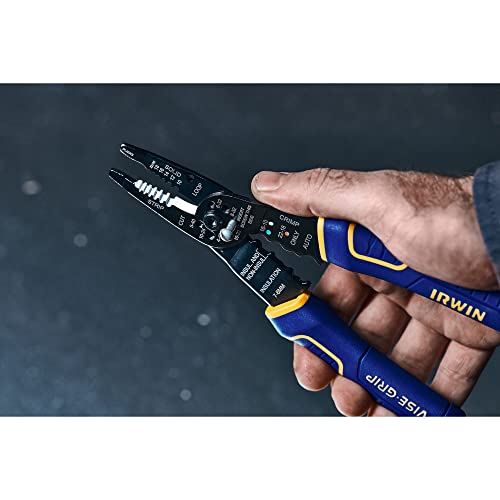 IRWIN Vise-Grip Wire Stripper, 8 inch, Cuts 10-22 AWG, Plier Style Nose, ProTouch for Maximum Comfort (2078309), Blue/Yellow
