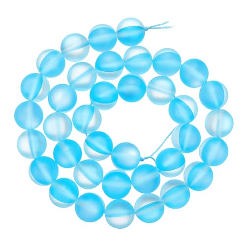 uxcell Matte Crystal Glass Beads 10mm Synthetic Frosted Shining Semi-Precious Round Loose Beads Synthetic Moonstone for Jewelry Making DIY Bracelet, Light Blue - color: Light Blue, size: 10mm